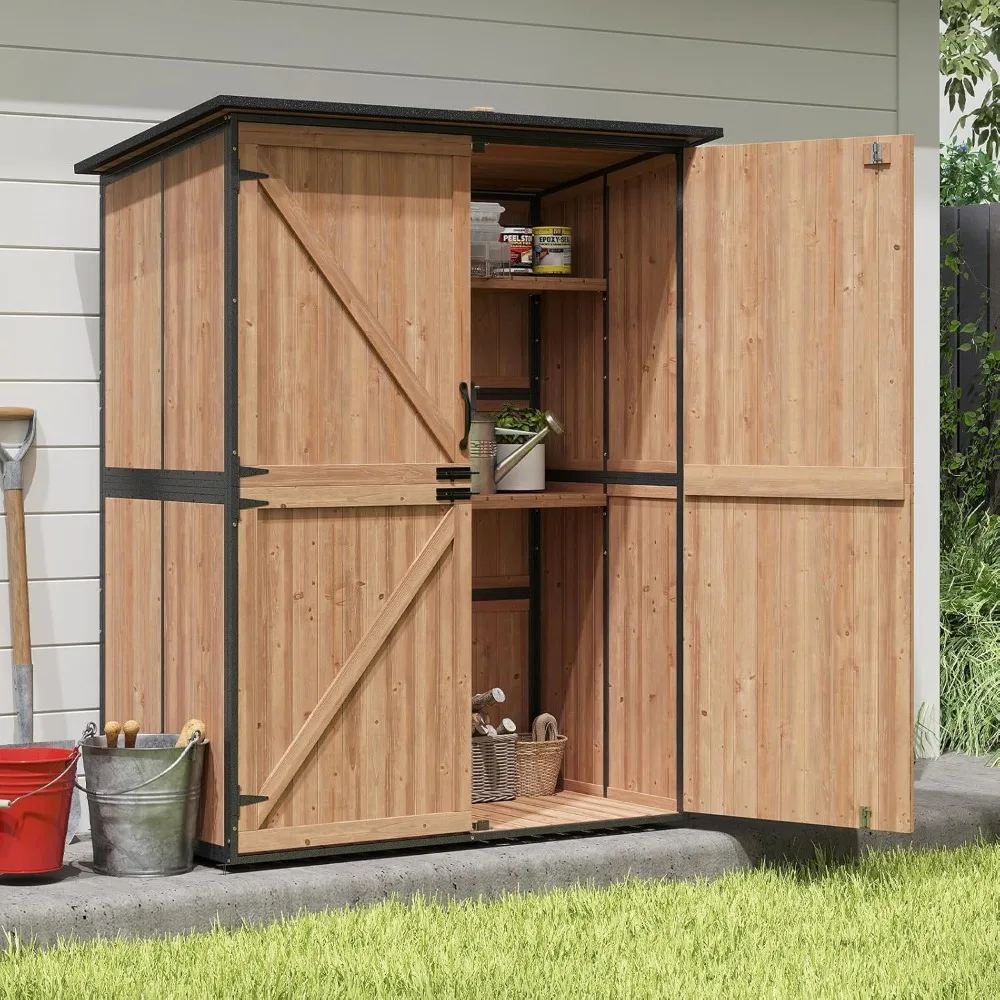 

Outdoor Storage Shed with Floor, Waterproof Storage Cabinet with Metal Frame, Adjustable Shelves, Garden Shed, Customized