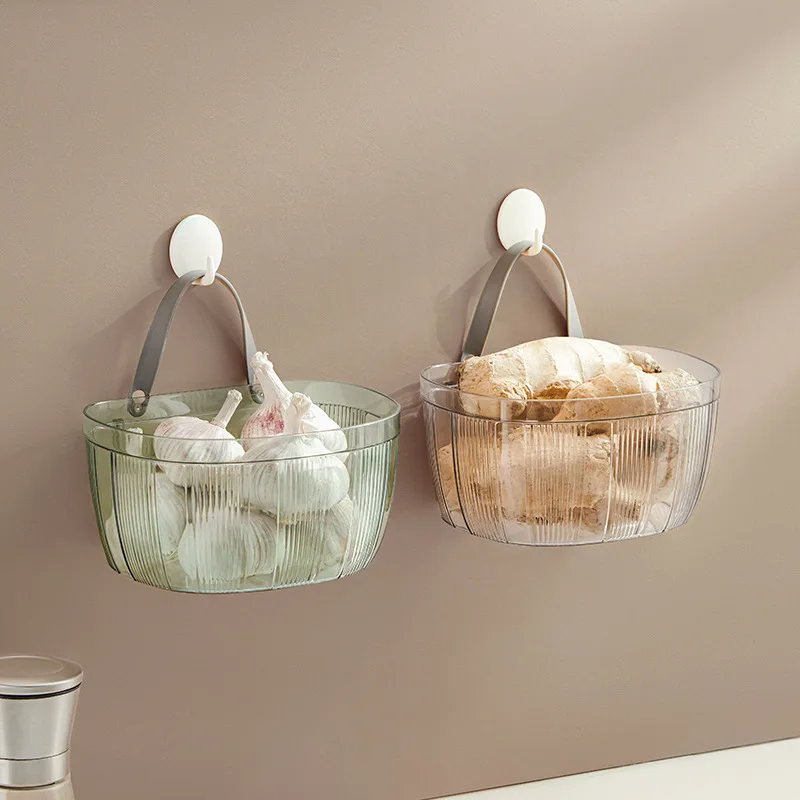 

Ginger and garlic storage basket Kitchen hanging basket storage Bathroom desk storage with adhesive backing wall hanging