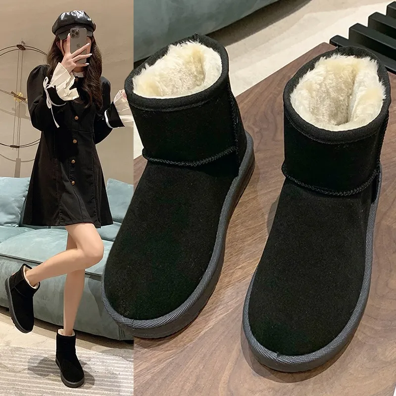 

New Style Luxury Leather Classic Women Snow Boots Women's Cow Leather Ankle Boots Plus Size Winter Women Shoes Zapatos Mujer