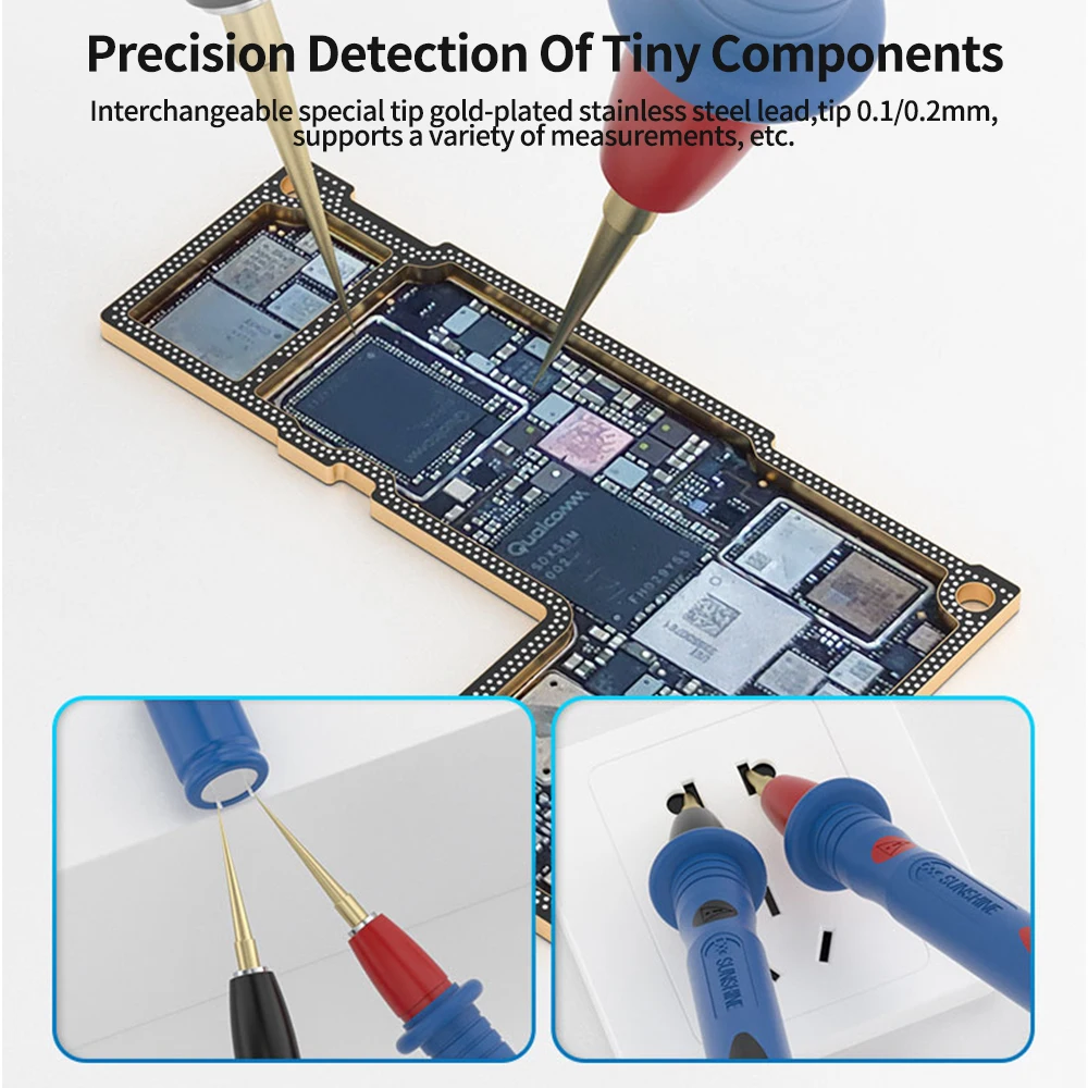 SUNSHINE SS-024B 1000V 20A Stainless Steel Probe Test Lead with Replaceable Needle for Multimeter Universal Test Lead Tool