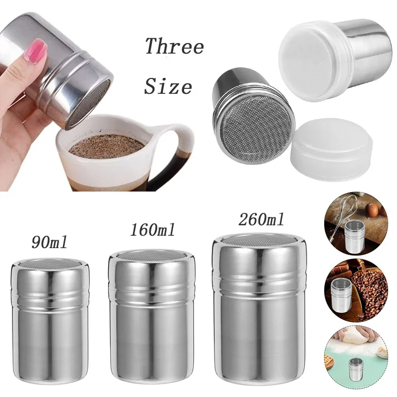 1Pcs Silver Stainless Steel Spice Jar W/ Rotating Cover Mesh Tube Type Dusters Dusting Salt Shaker Shaker Box Cocoa Lcing Powder