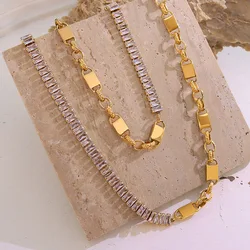 Fashion Inlaid Zircon Necklace Bracelet For Women Stainless Steel Gold Plated Neck Chain Necklaces Bracelets Woman Jewelry Sets