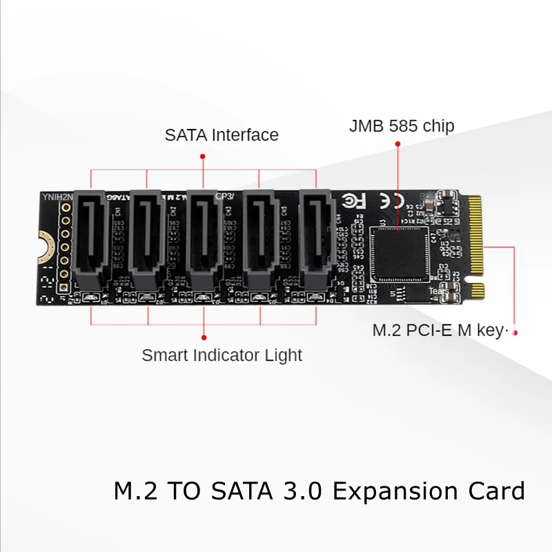 Adapter Card Accessories 5 Port SI-Pex40139 Expansion For SATA III 6GB/S M2 PCIe PH56 M.2 Computer Expansion JMB585