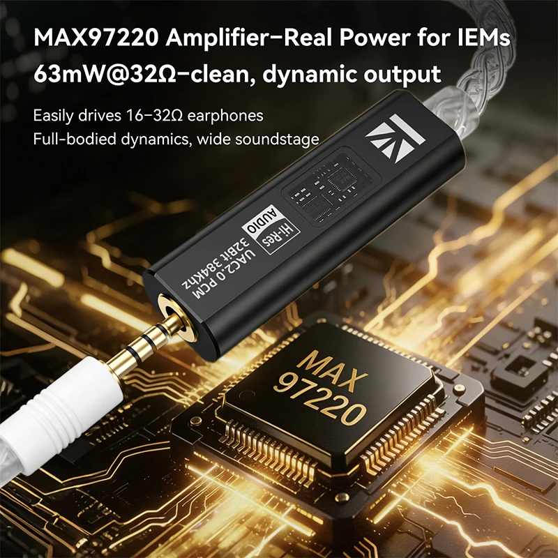 KBEAR DAC2 Type-C to 3.5mm HiFi DAC Converter, Lossless Digital Audio Decoder Adapter Cable, Microphone Support