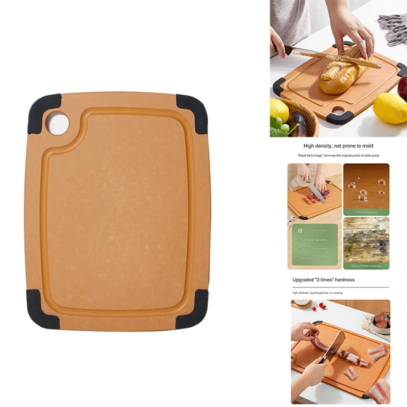 Mutfak İçin Kesme Tahtası - Doğal Ahşap Elyaf Kompozit, Bulaşık Makinesinde Yıkanabilir, Çevre Dostu, Meyve Suyu Olukları, Kaymaz Ayaklar Dayanıklı