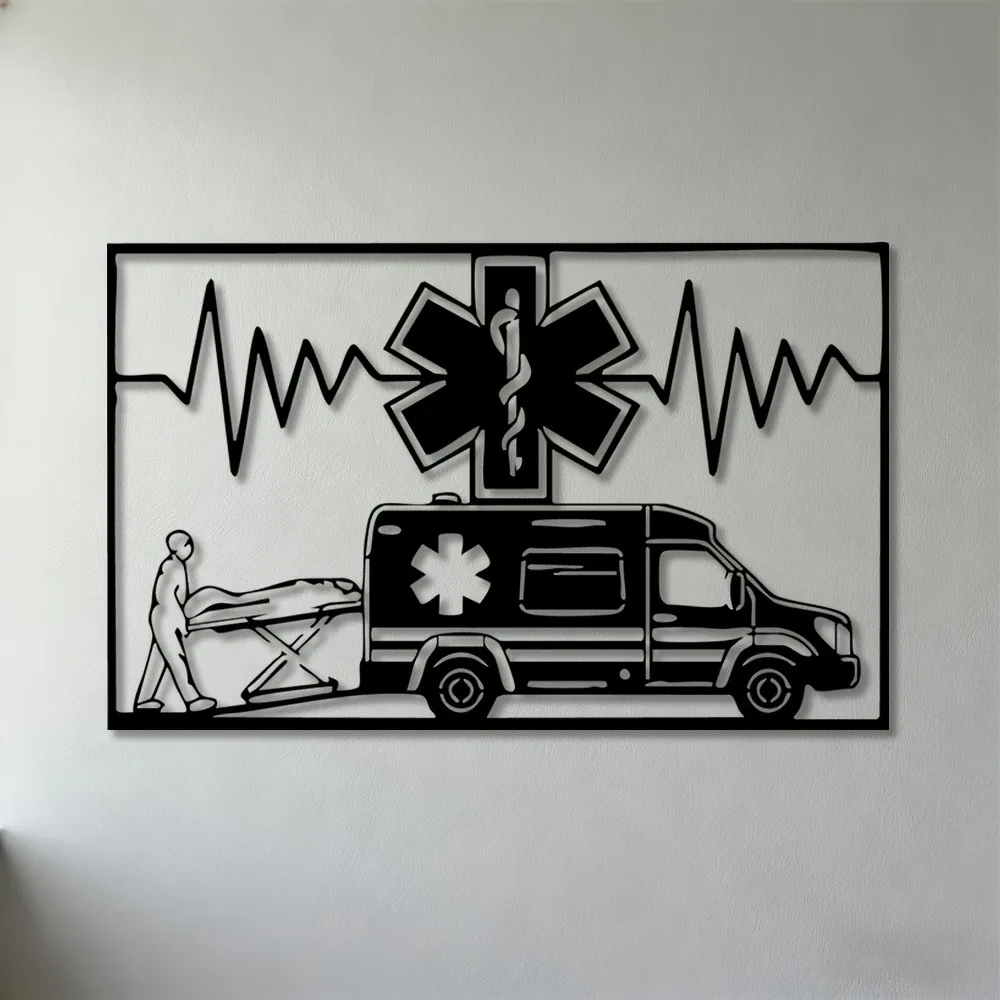 CIFBUY Iron Wall Art Ambulance 2D Metal Sculpture Medical Decor Sign For Hospital Clinic Emergency Room Office Easy Hang