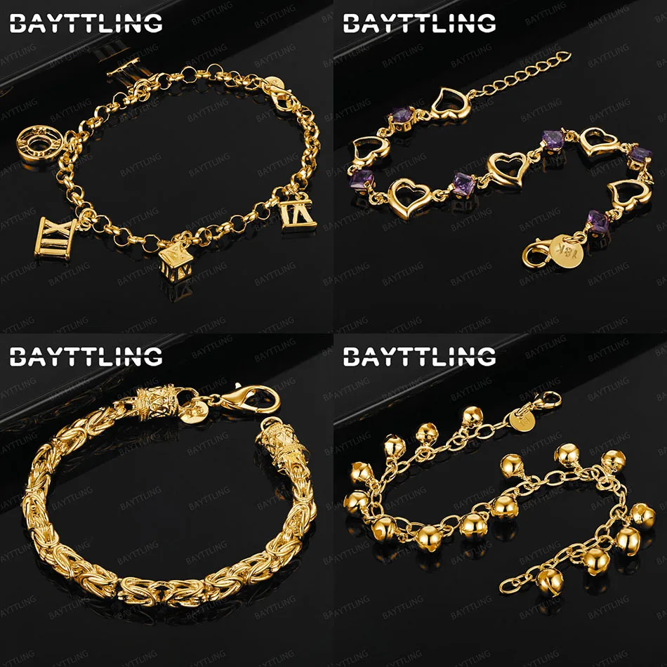 

Fashion 925 Sterling Silver 18K Gold Delicate Heart Shaped Round Bead Bracelet Women's Gift Wedding Jewelry Accessories