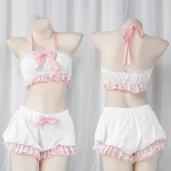 Role Play Costume Bowknot Lace Top Flower Set Lolita Cute Girl Kawaii French Maid Sweet Sexy Pajamas