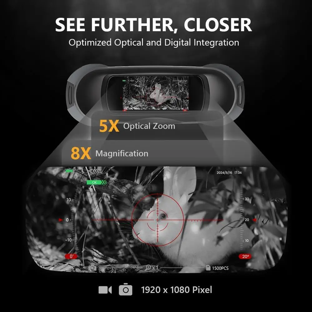 مناظير رؤية ليلية 4K متقدمة مع IR، تكبير 8X، 3 شاشات، بطاقة 32 جيجابايت، مثالية للتخييم والصيد والأمن #4