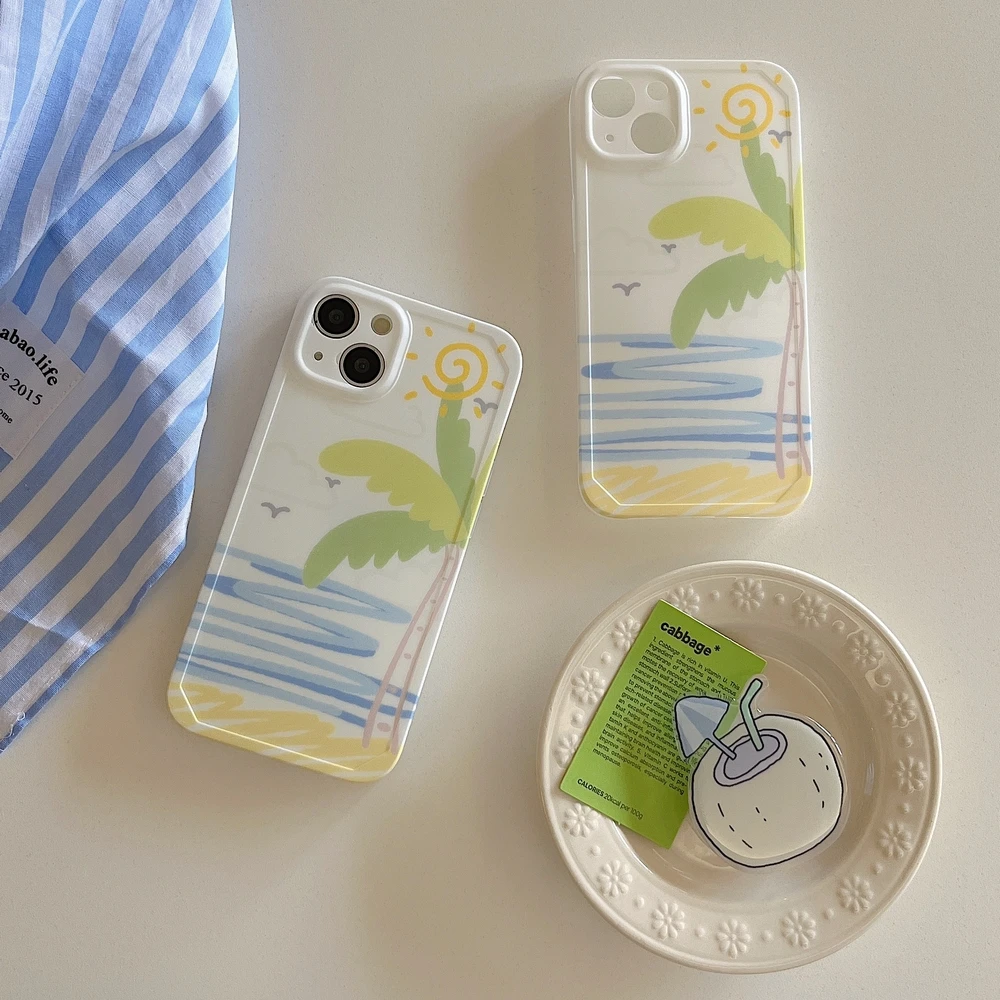 Sunlight Coconut Tree With bracket Phone case for iPhone 14Promax 14Pro 14 13Pro 13Promax 12 11Promax 12Promax soft shell