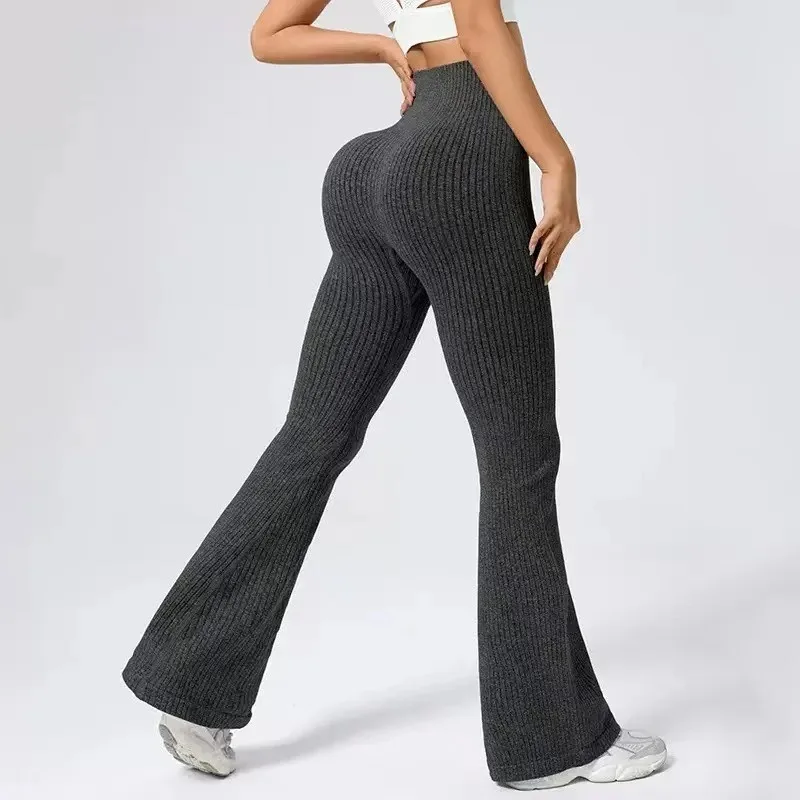 Nieuwe Micro Bell-bottoms Dames Naadloze Slanke Legging Effen Geribbelde Gebreide Legging Hoge Taille Hoge Elastische Yoga Fitness Broek