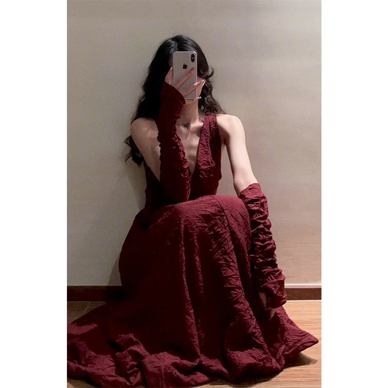 

MEXZT винтажное черное платье миди женское элегантное вечернее платье с v-образным вырезом летнее корейское сексуальное облегающее платье на бретельках на шнуровке Vestidos