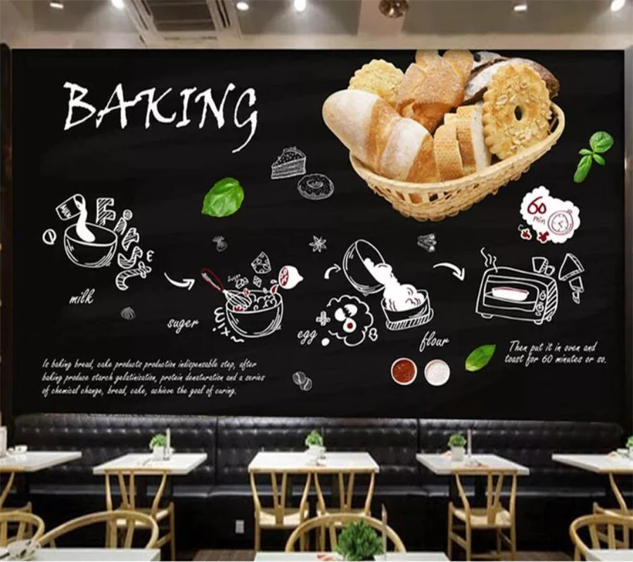 

Custom wallpaper 3D mural blackboard hand-painted bakery shop bakery cake shop papel de parede living room bedroom 3d wallpaper