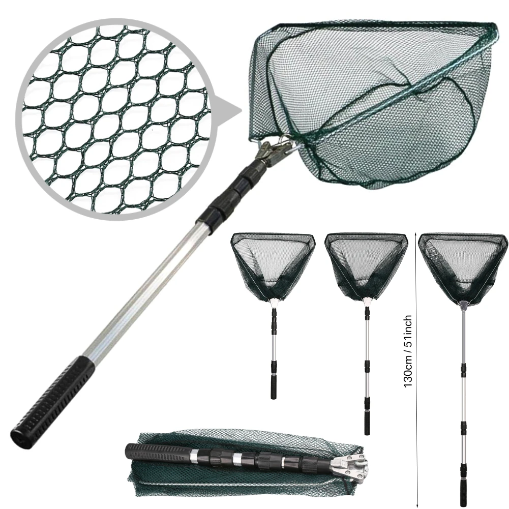Ultra-lightweight Foldable Fishing Net 1.3m Durable Aluminum Alloy Telescopic Handle Ideal For Outdoor Pond River Ocean Fishing