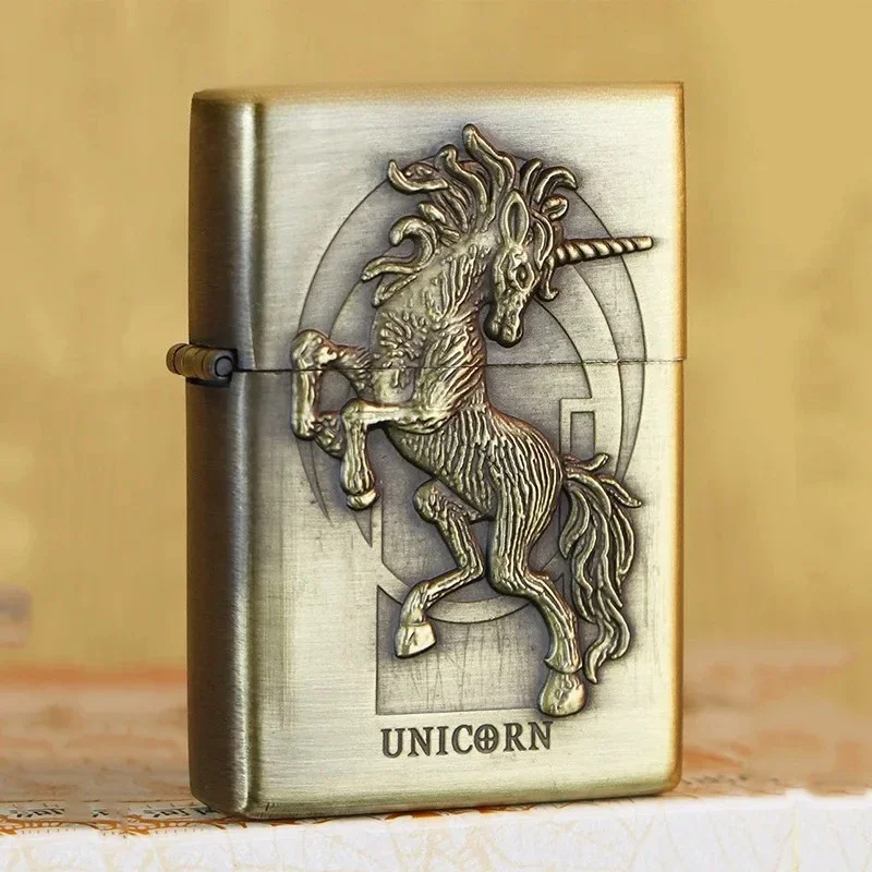 2025 new three-dimensional relief gasoline lighter, high-end bronze brushed stainless steel lighter, smoking accessories