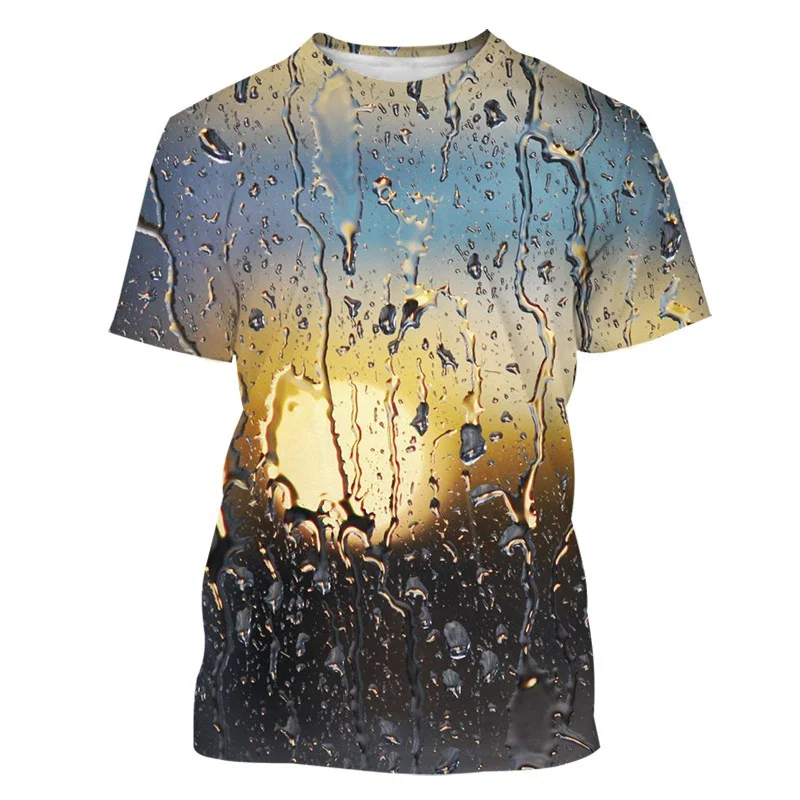 

Creative Water Droplet 3D Print T Shirt Men Personality Casual Rain Drops Pattern Short Sleeves Summer Street Oversized T-Shirt