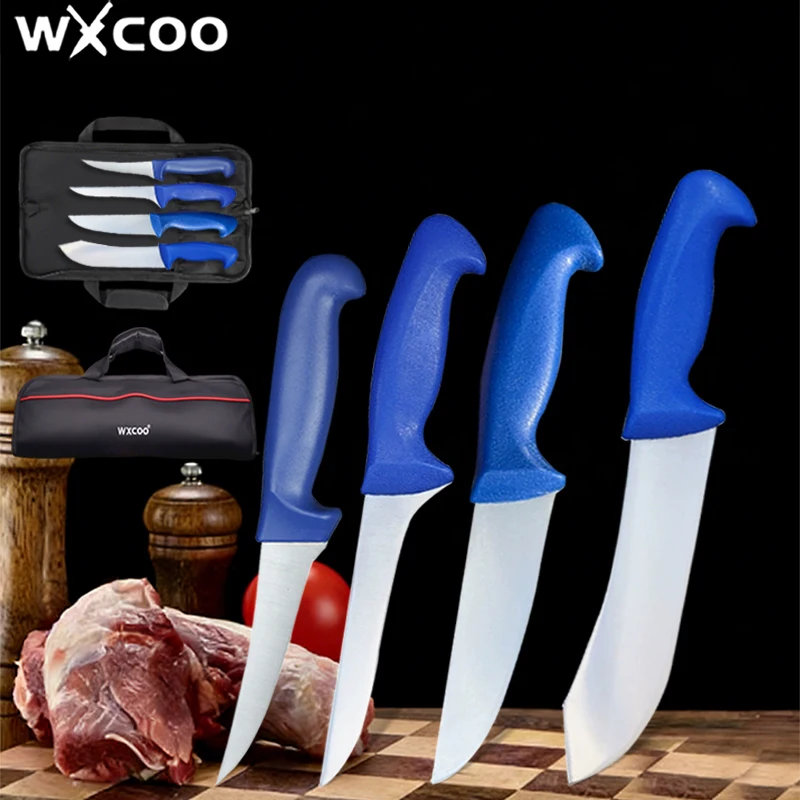 WXCOO 1~5-teiliges Metzger-Ausbeinmesser-Set Edelstahl Küchenmesser Fischfiletiermesser mit Tasche Küchenzubehör