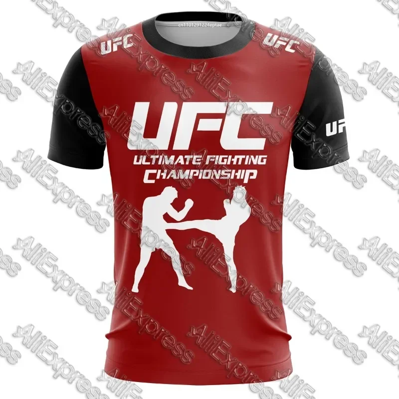 

Мужская летняя футболка UFC Fighting Jersey 2025, быстросохнущая футболка с круглым вырезом, повседневный спортивный топ контрастного цвета с 3D принтом для мужчин