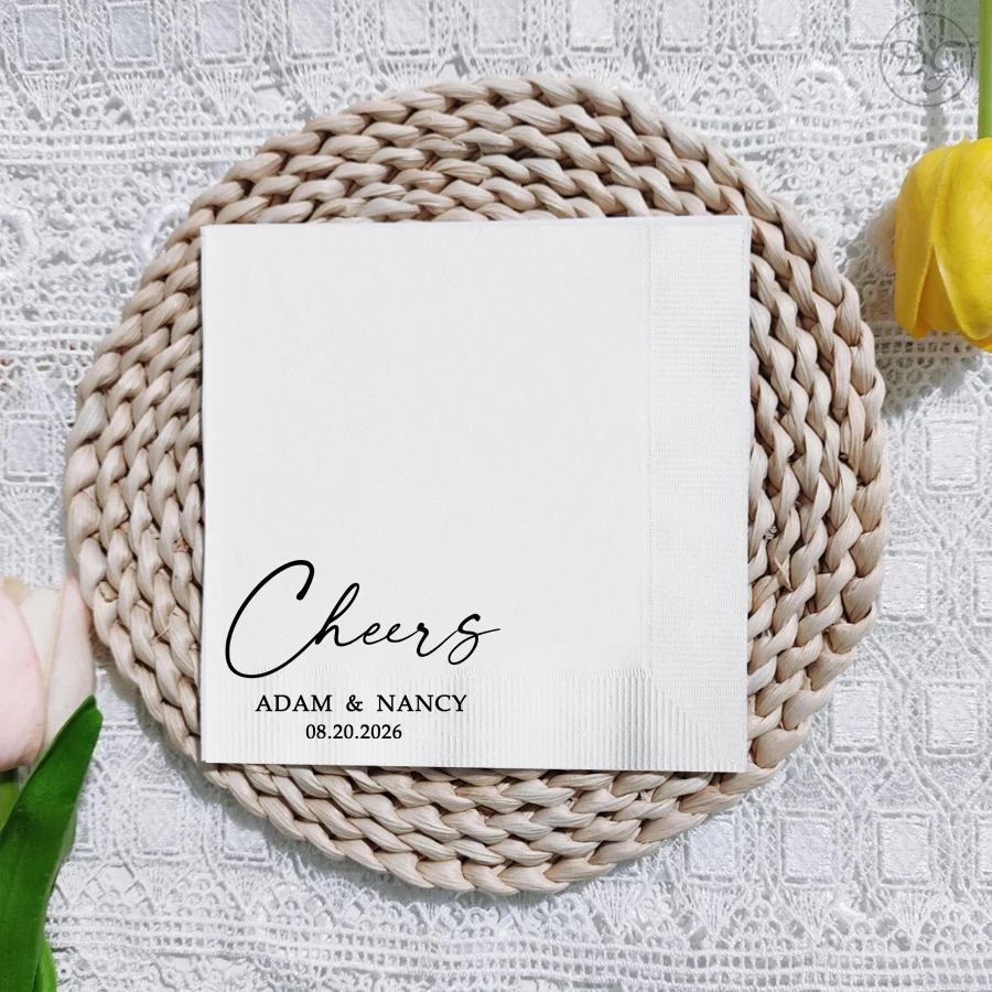 

50 Sheets Cheers Personalized Wedding Napkins, Custom Cocktail Napkins, Disposable Paper Napkin Wedding Table Decoration