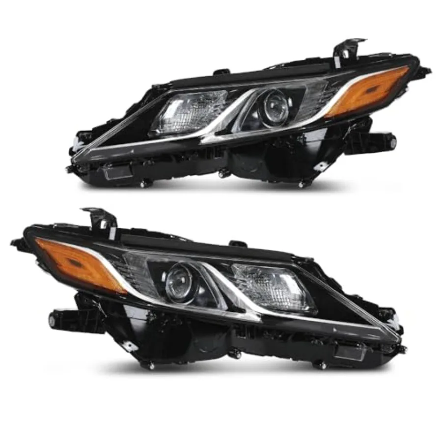 

Фара в сборе, совместимая с Camry LE SE 2018-2022, прозрачная линза со стороны водителя и пассажира, черный корпус, янтарный отражатель TO2