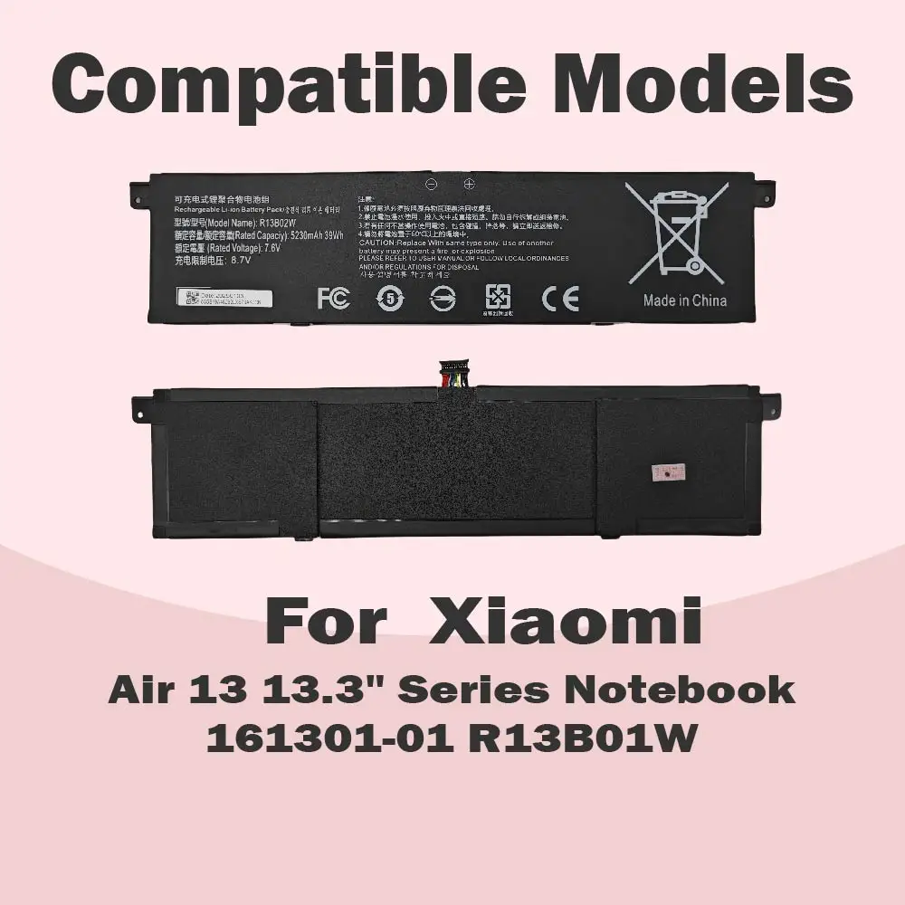 R13B02W R13B01W Laptop Battery For XiaoMi MI Air 13.3 inch 161301 TM1613 1604 1703 Series 39Wh 7.6V Free Tools