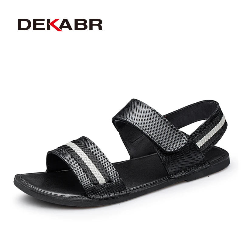 

DEKABR Genuine Leather Men Sandals Luxe New Summer Beach Shoes Male Black Outdoor Comfortable Concise Style Mens Casual Shoes