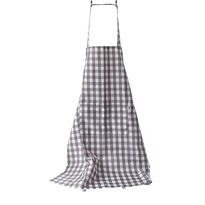 Summer Japanese Plaid Stain-resistant Waterproof Kitchen Apron With Pockets For Men and Women For Cleaning Cooking Garden