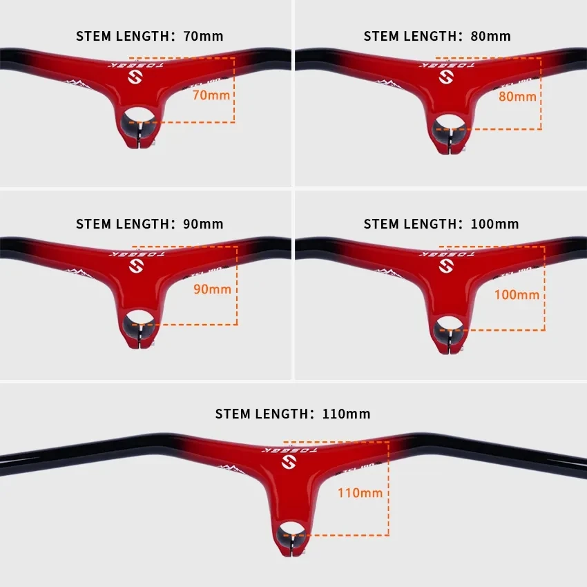 TOSEEK-Carbon MTB Integrated Handlebar, Mountain Bike Stem for Fork Diameter 28.6mm,-10 Degrees, TSL180