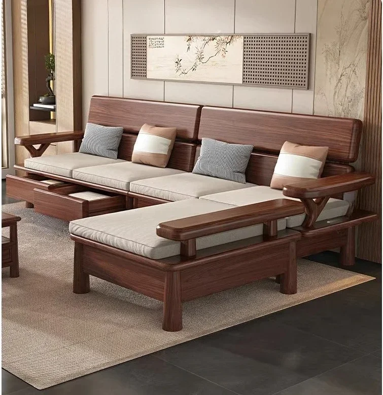 

Диван из черного ореха для гостиной с ящиками для хранения