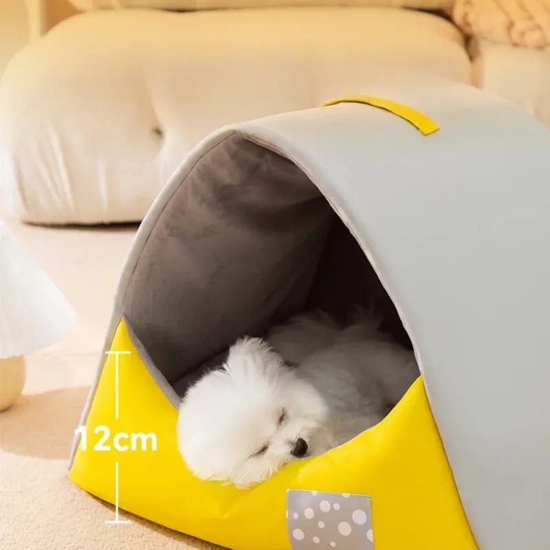 Winter Insulated Dog House for Small Medium Dogs, Chew-Proof Pet Bed with Semi-Enclosed Design, Cozy Cat Hideout Shelter