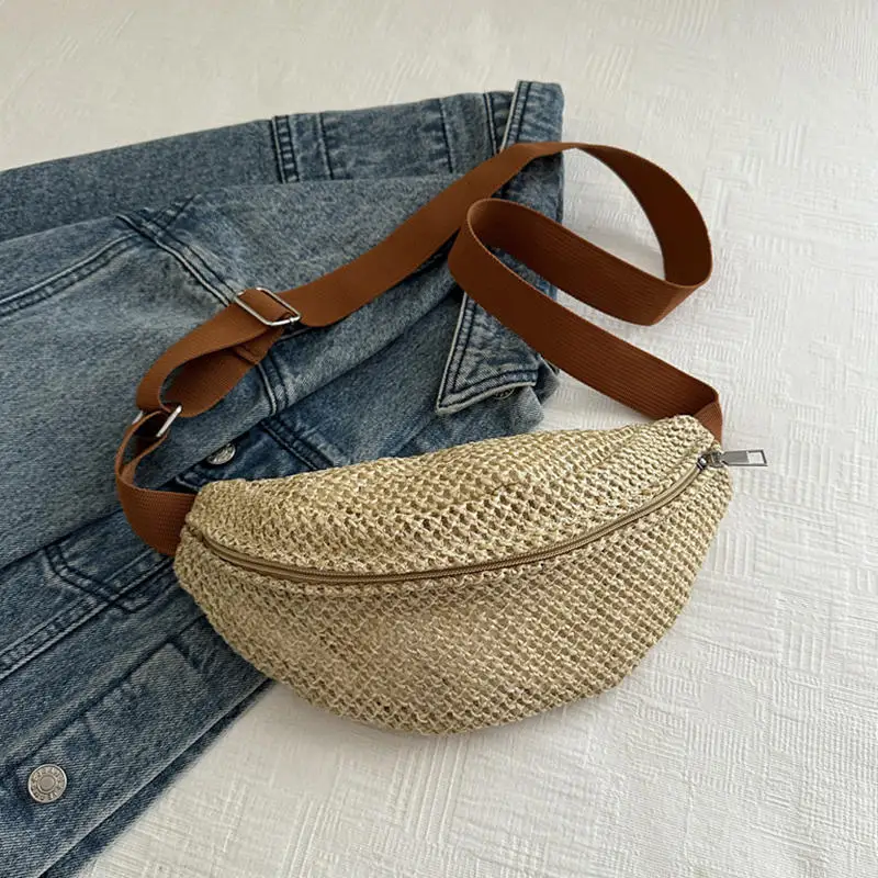 

Beach Fashion Woven Straw Belt Chest Bag Adjustable Strap Waist Fanny Pack
