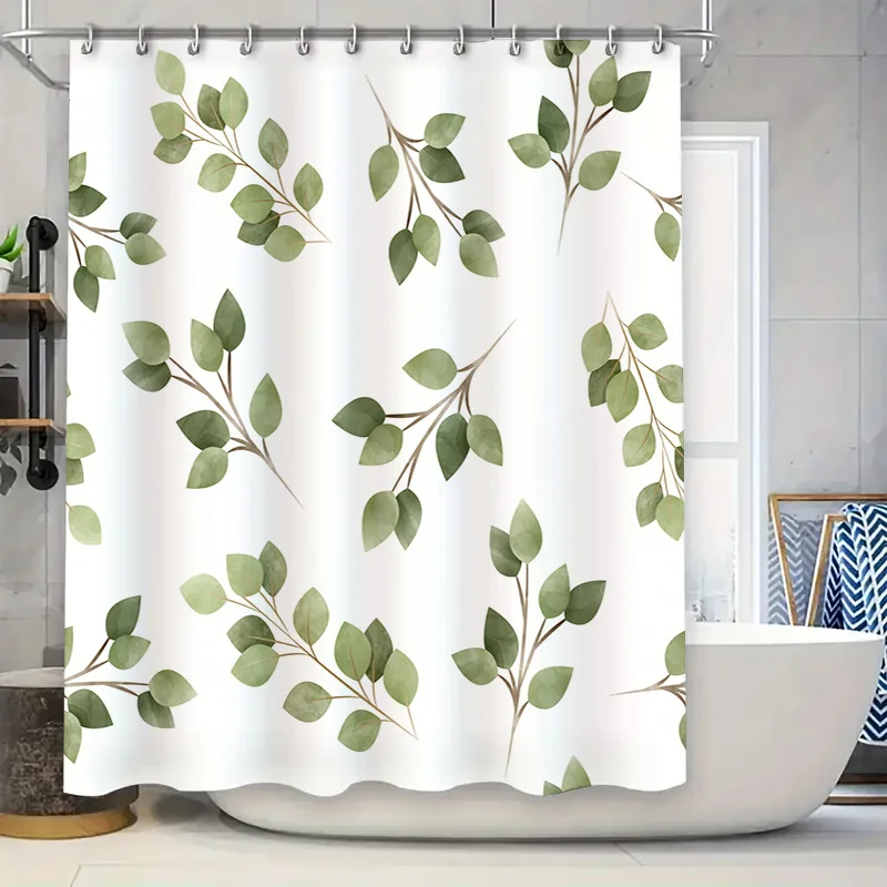 

Зелень занавеска для душа с узором в виде листьев, декор для ванной комнаты, водонепроницаемая ткань, коврик для ванной, аксессуары, настраиваемый размер, белые, зеленые листья
