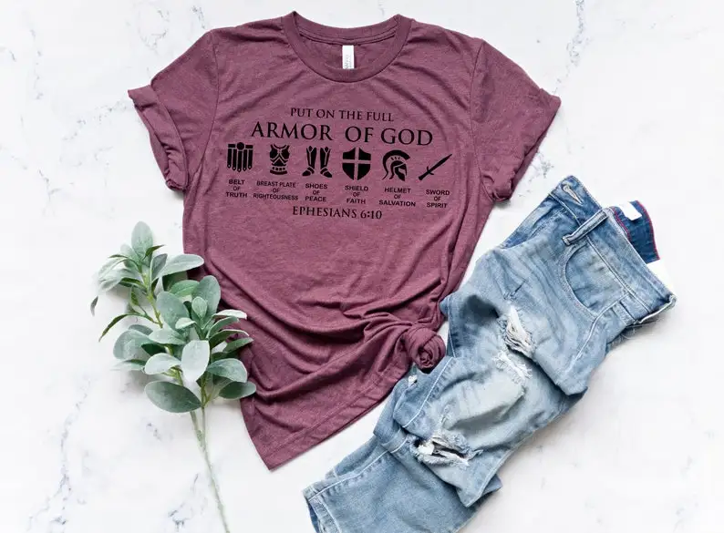 Put on The Full Armor of God Shirt Religious Aesthetic Harajuku T Shirt Christ Graphic O Neck Female Clothing Short Sleeve Tees