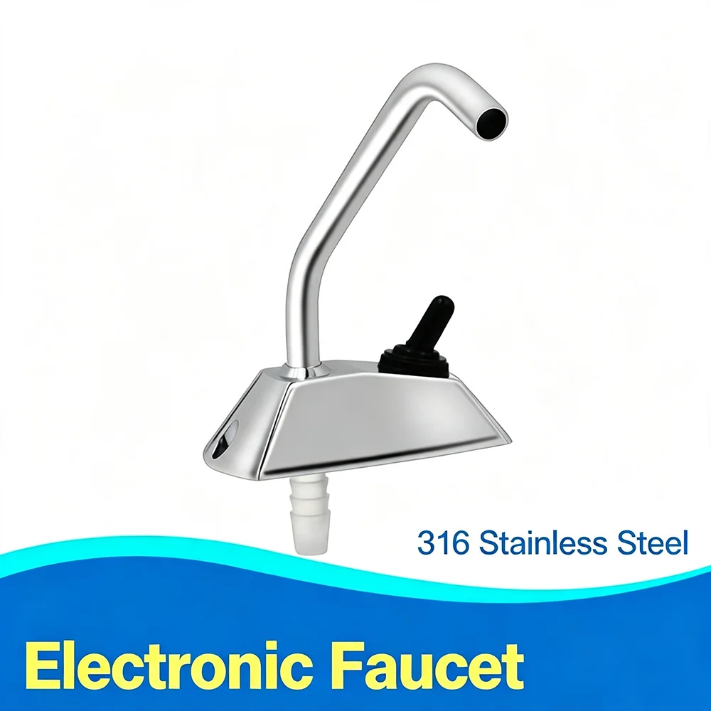 316 Stainless Steel Electric RV Faucet 9mm Outlet 360° Rotatable Spout for Caravan Camper Marine Boat Sink Tap