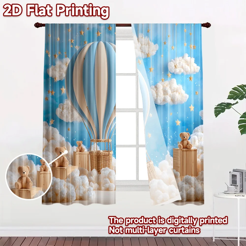 2D flat 2pcs Curtain Home Short Curtains Hot Air Balloon Digitally printed polyester, colorfast Family Party Decoration for