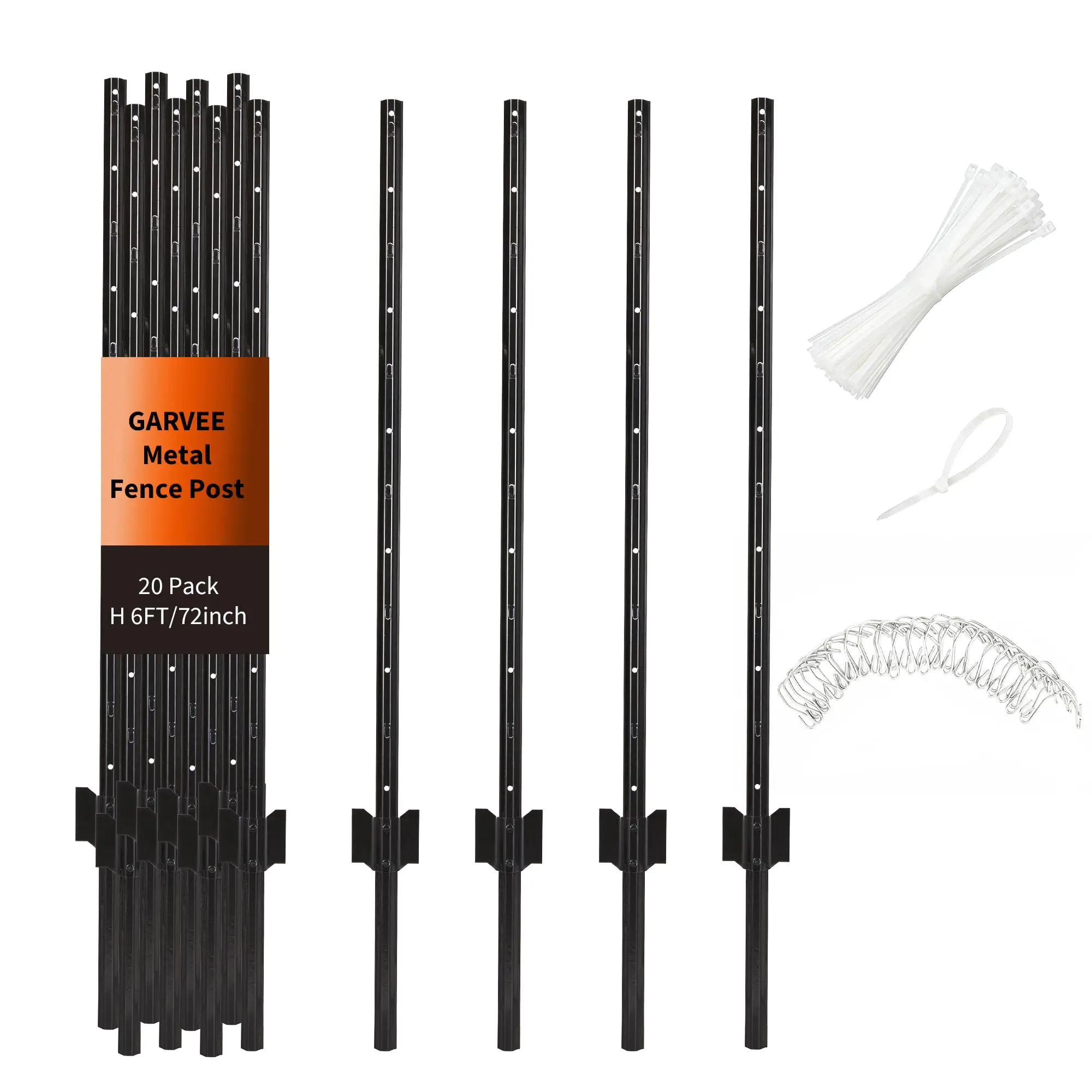 Garvee 20 Pack 6 Feet Heavy Duty Metal Fence Post, No Dig Post Anchors