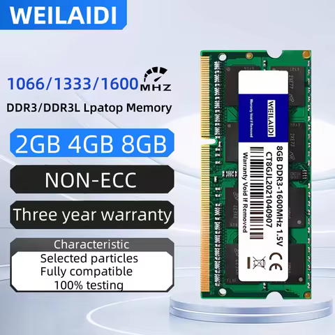 Laptop Memory RAM Upgrade DDR3 DDR3L 2GB 4GB 8GB 1066 1333 1600MHz SODIMM 204Pin PC3L-10600 12800 for Notebook