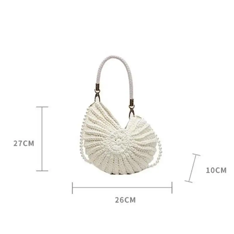 Muschelschalen-Strick-Häkel-Umhängetasche, Perlenketten-Handgewebte Damen-Schultertasche, Elegante Zarte Niedliche Kompakte Handtasche – Detail 8