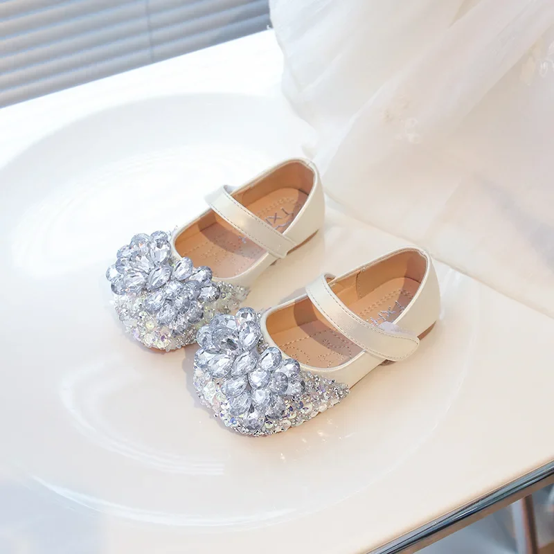 

Luxury Girls Princess Dress Shoes Fashion Rhinestone Kids Sequins Leather Shoes Wedding Party Children's Causal Flats Shallow