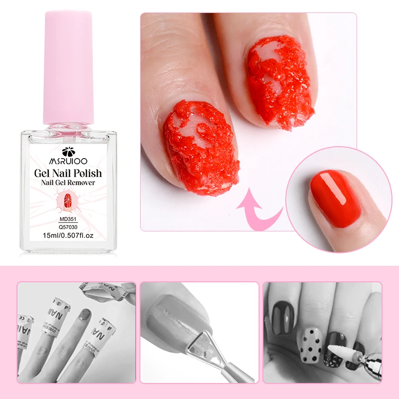 

MSRUIOO 15 мл средство для снятия гель-лака для ногтей, быстрое, легкое и безопасное удаление, безупречное жидкое средство для снятия гель-лака для начинающих, лак