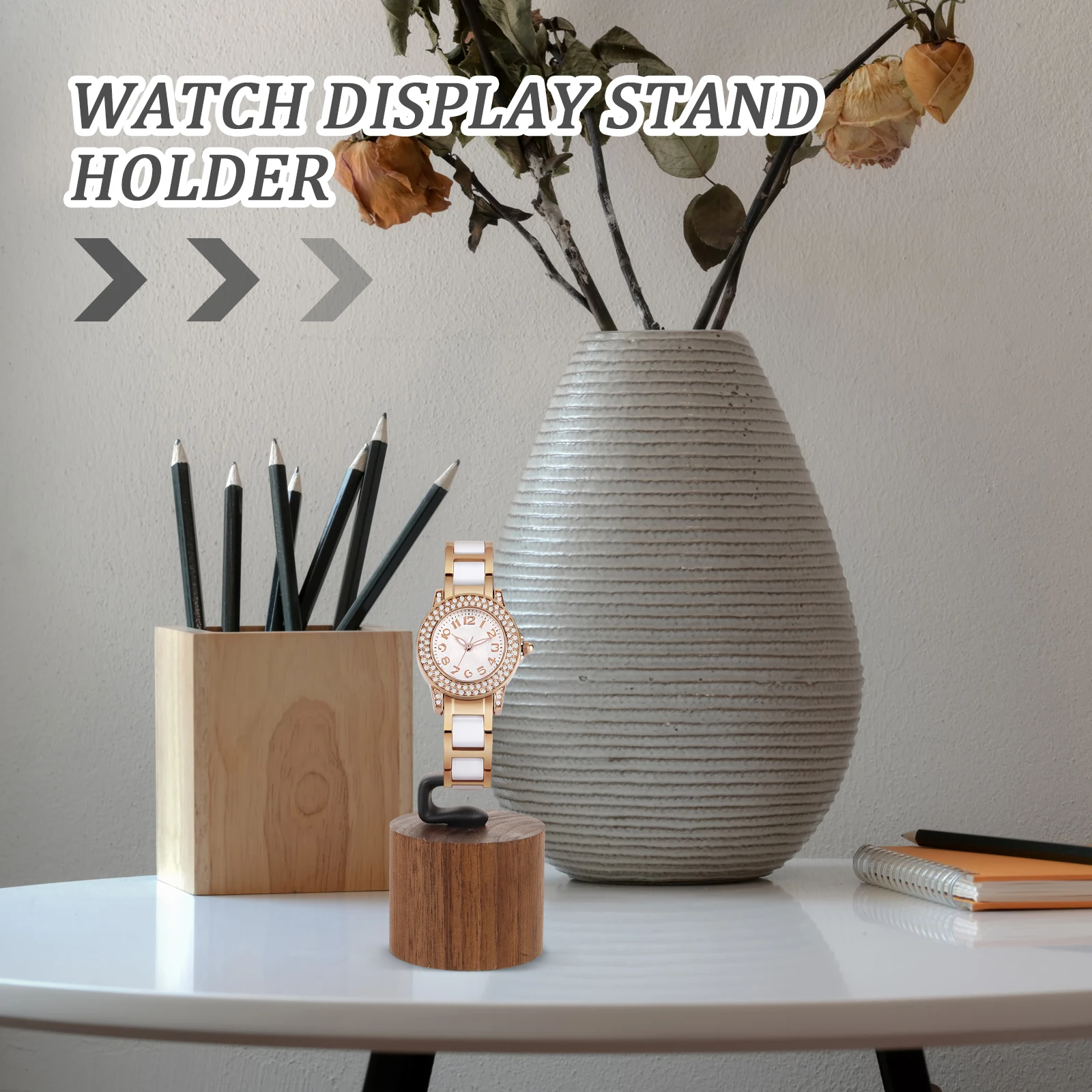 

1Pcs Elegant Black Walnut Wood Base Watch Stand C Shaped Loop Design For Both Mens And Womens Watches Display