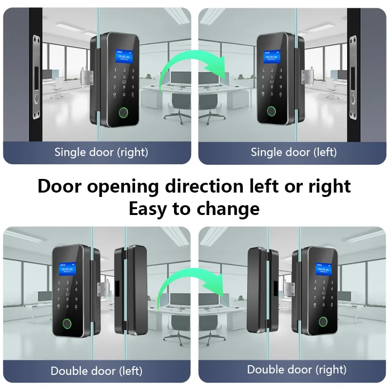 Smart Door Lock Fingerprint Glass Door Remote Control Tuya APP Card Digital Code Electronic Suitable offices view 2