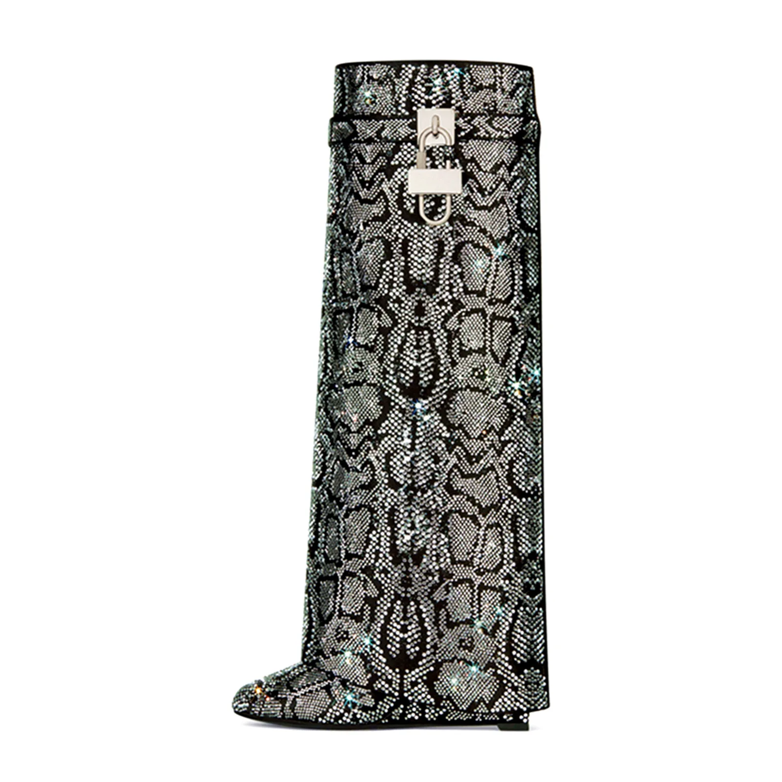 Original Designer Marke Hohe Qualität Herbst Winter Neue Strass Spitze Keilabsatz Große Größe High Heel Stiefel für Frauen – Detail 2
