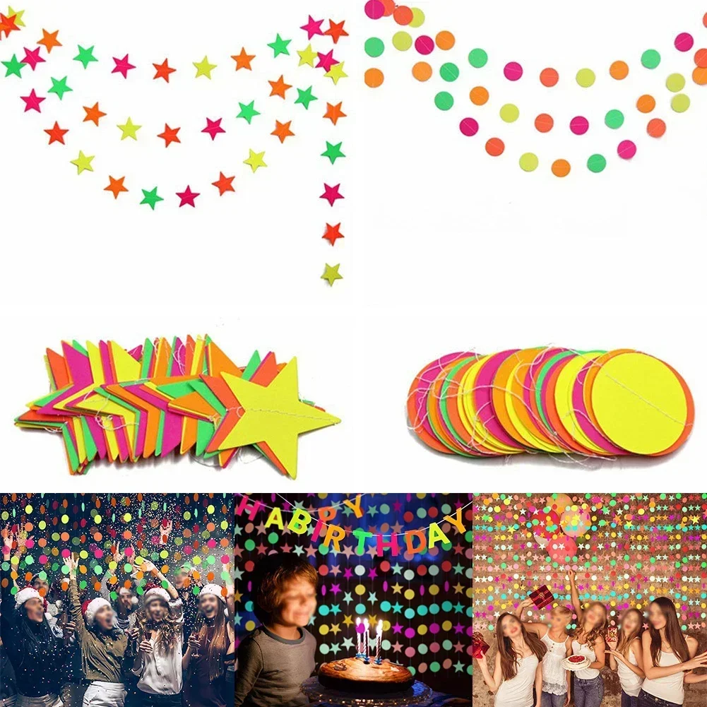 

1pcs Paper UV Round Neon Garland Neon Fluorescent Stars Neon Streamers Glow Party Decor HAPPY BIRTHDAY Banner Material PVC