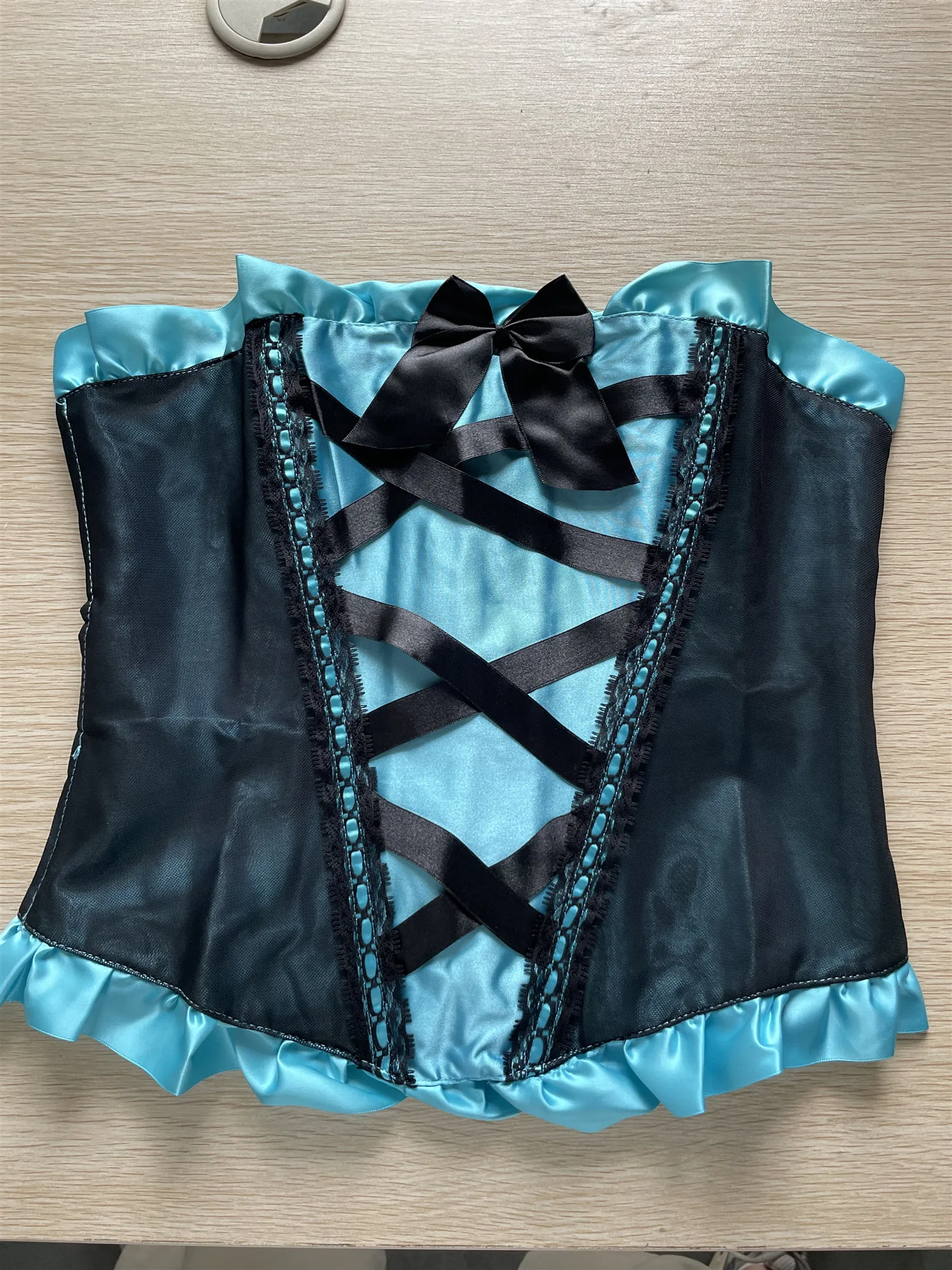 New Arrival Woman Hot Lace Bustier Cute Bow Blue Corset Sexy Lace Up Fashion Slim Waist Trainer Ruffle Sexy Corset