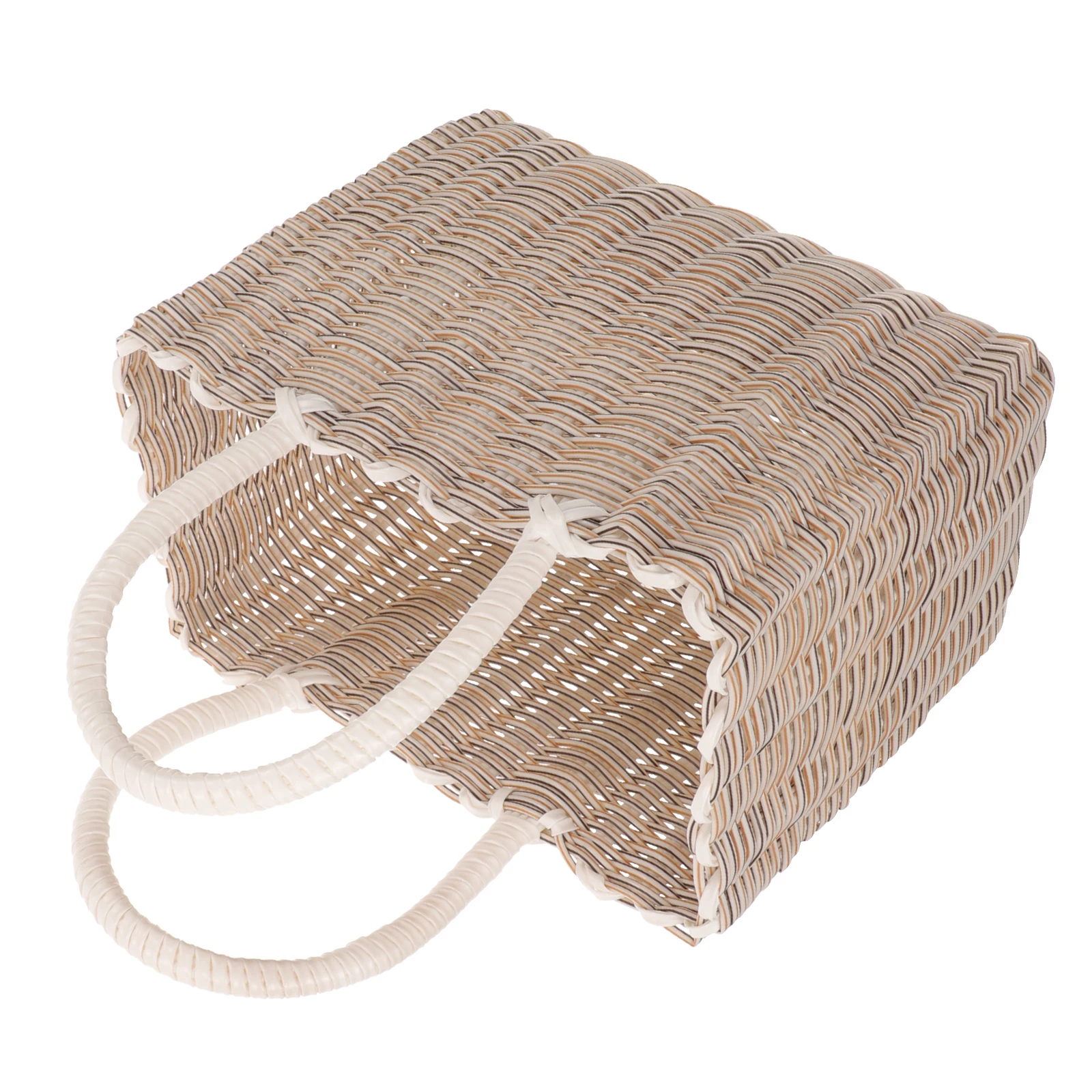 

Shopping Basket Storage Plastic Grocery Bath Vegetable Organizer Modern Simple Portable Handle Square Medium Beige baskets with