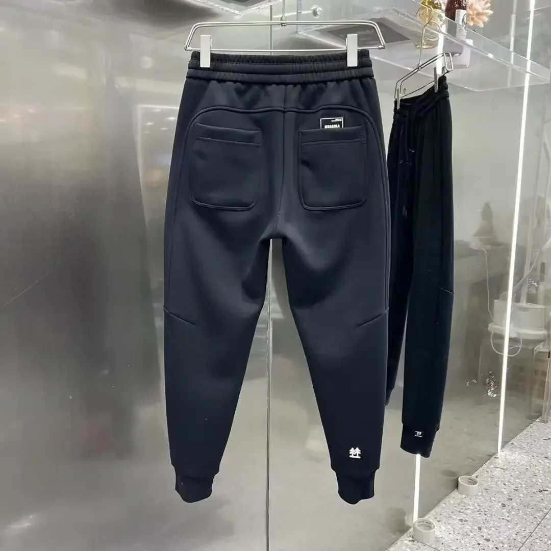 Men's Thick Warm Fleece Joggers Embroidered Sports Casual Pants Trendy Versatile Long Trousers Fashion Bottoms