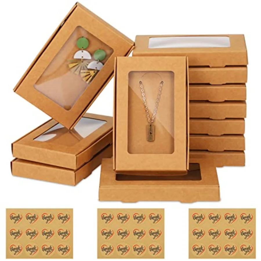 30 Pack Jewelry Gift Boxes Bulk with Clear Window and Thank You Sticker 5.4"x3.4"x0.7" Small Jewelry Packaging Box for Necklace