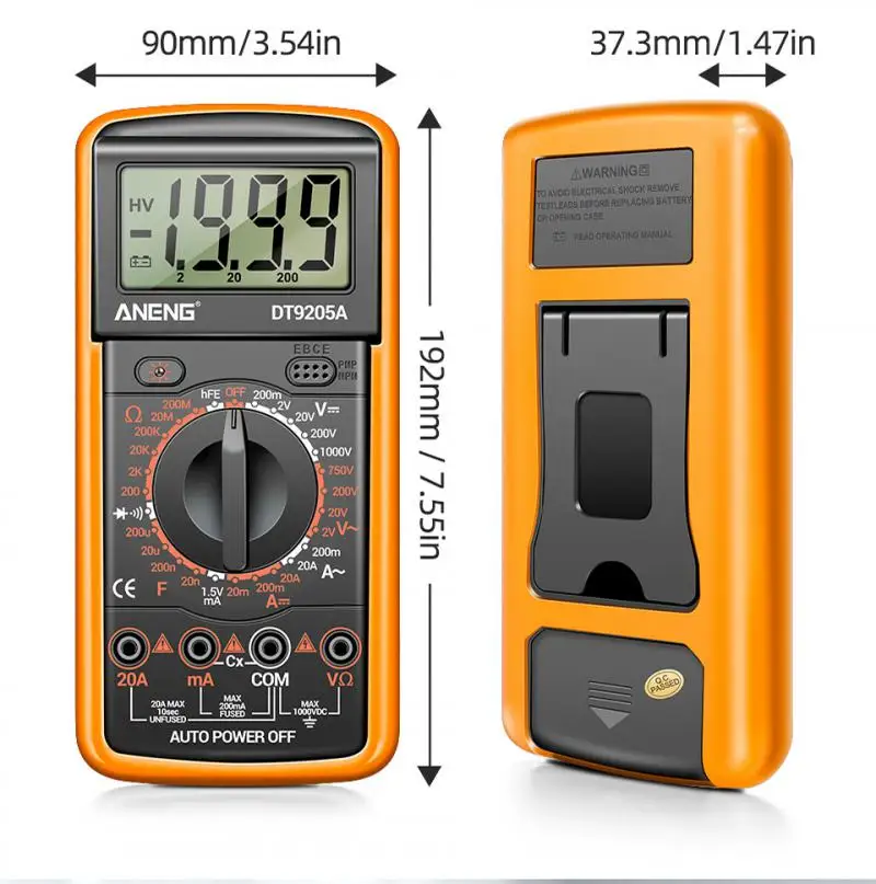 ANENG DT9205A Digital Profesional Multimeter AC/DC Transistor Voltage Tester Electric NCV True RMS Analog Auto Range Multimetro