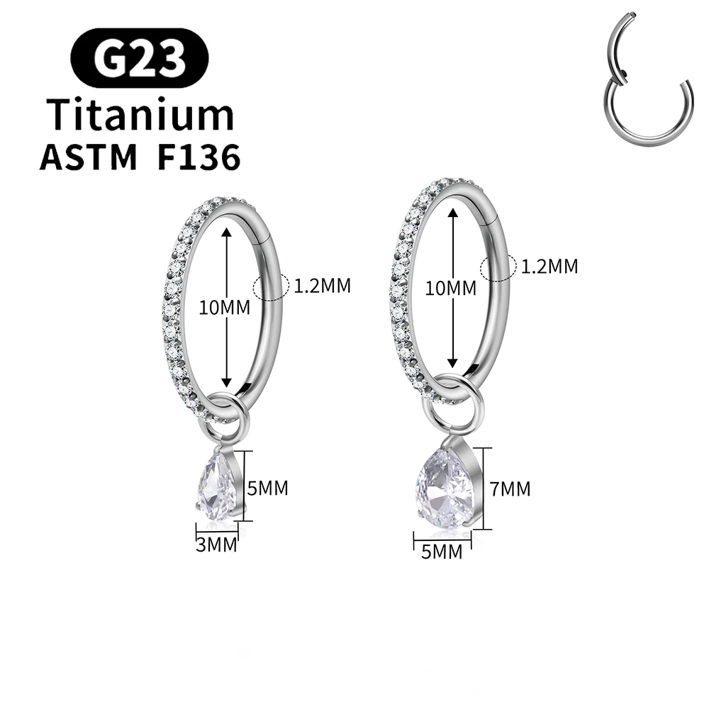 ASTM F136 Titan Birnenherz Kite CZ Drape Rook Ohrring 16G Clicker Hoop Knorpel Tragus Conch Lobe Helix Piercing Schmuck – Detail 4